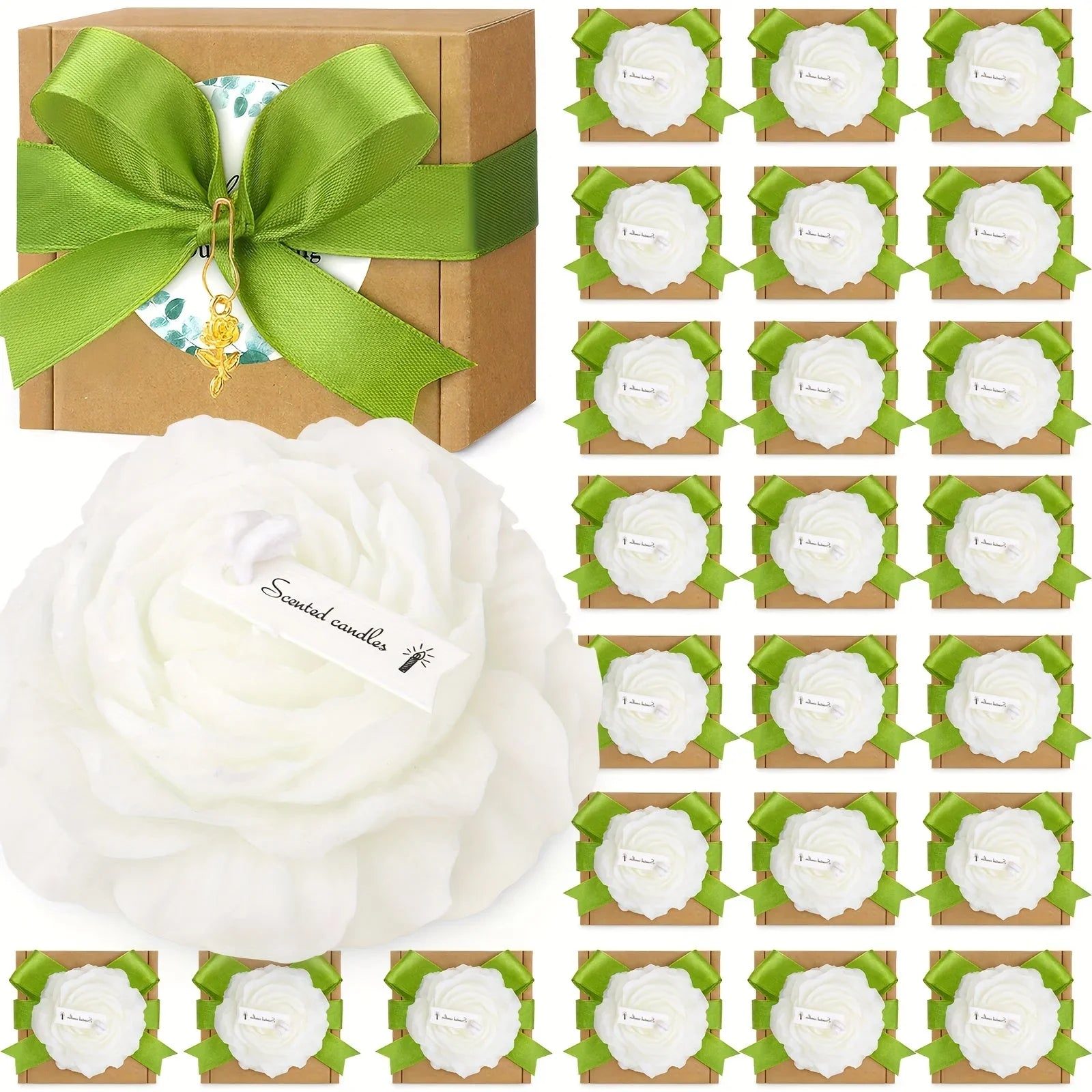 Christmas S Peony Flower Candle Set, Peony Flower Scented Candle Set with Golden Leaf Charm, Card,... - House Of Avana