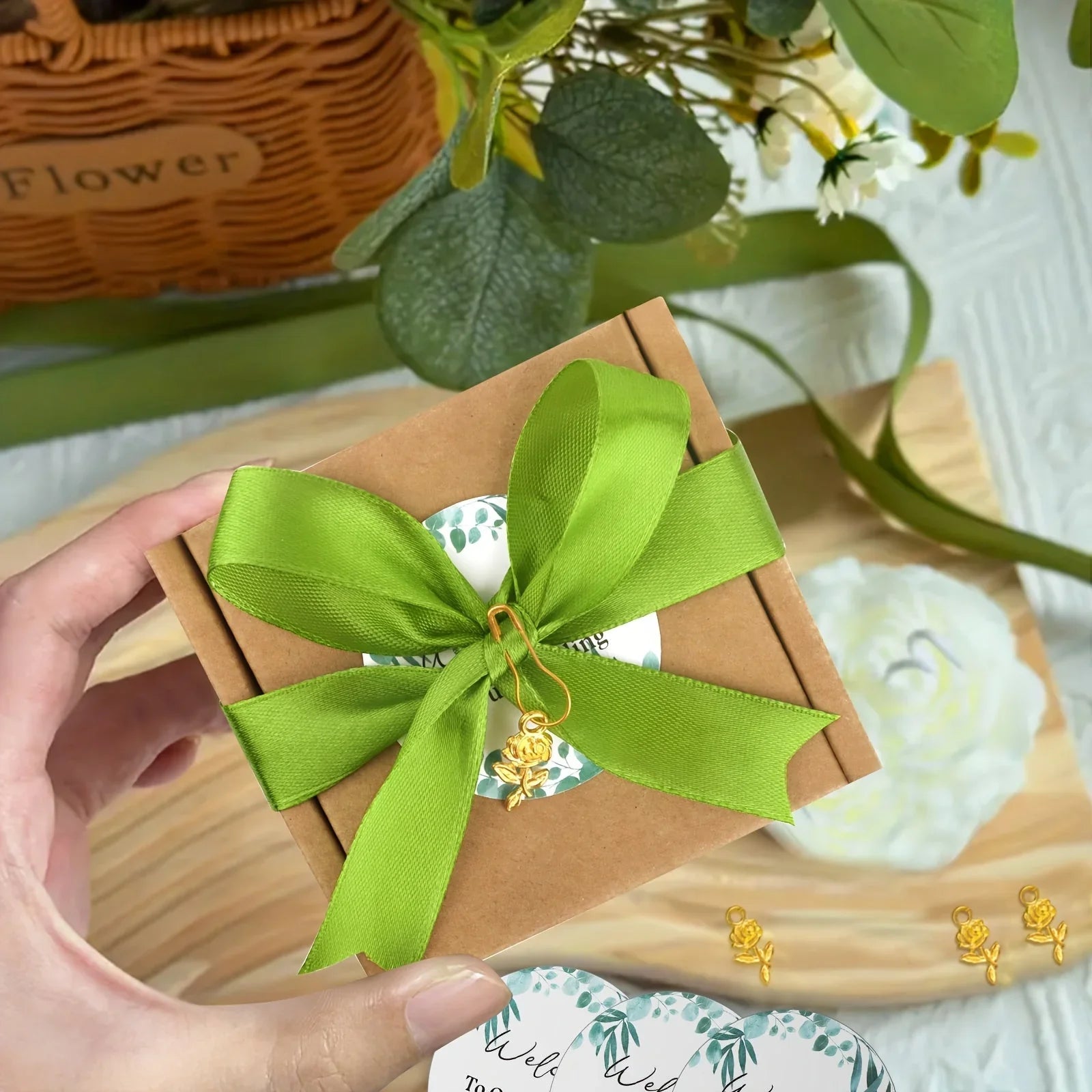 Christmas S Peony Flower Candle Set, Peony Flower Scented Candle Set with Golden Leaf Charm, Card,... - House Of Avana