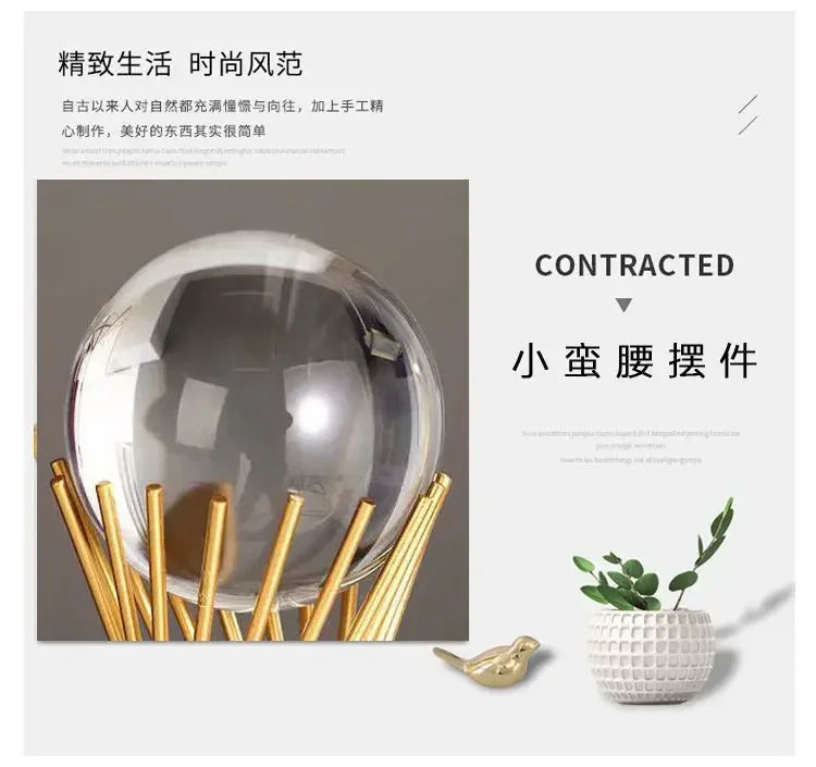 Golden Desk Statue - Geometric Crystal Ball, angled view - House Of Avana
