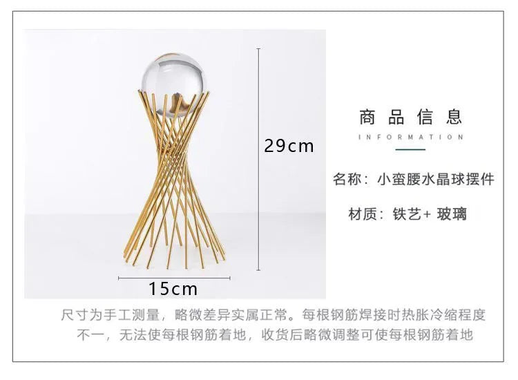 Golden Desk Statue - Geometric Crystal Ball, angled view - House Of Avana