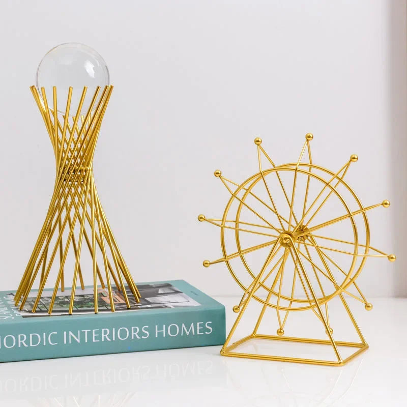 Golden Desk Statue - Geometric Crystal Ball, detail shot - House Of Avana