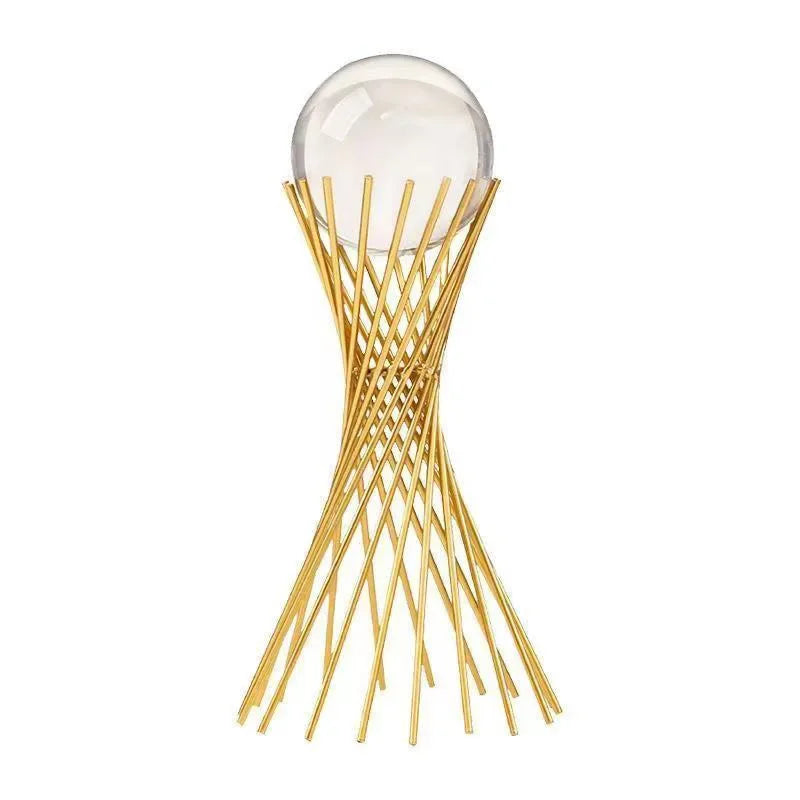Golden Desk Statue - Geometric Crystal Ball, dimensions view - House Of Avana