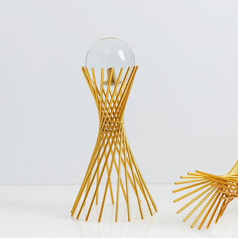 Golden Desk Statue - Geometric Crystal Ball, side view - House Of Avana