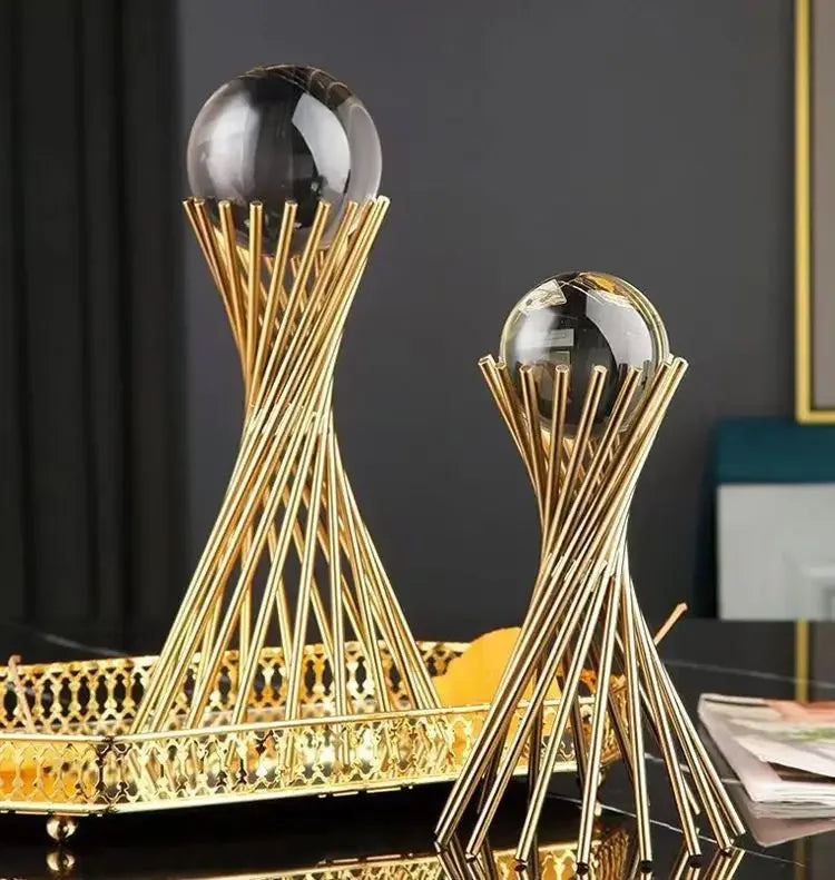 Golden Desk Statue - Geometric Crystal Ball, top view - House Of Avana