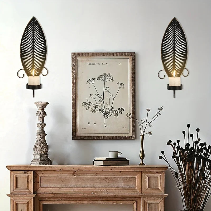 [rustic Leaf Wall Sconces] S Rustic Farmhouse Metal Leaf Wall Sconces Candle Holders - Golden Leaf... - House Of Avana