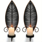 [rustic Leaf Wall Sconces] S Rustic Farmhouse Metal Leaf Wall Sconces Candle Holders - Golden Leaf... - House Of Avana