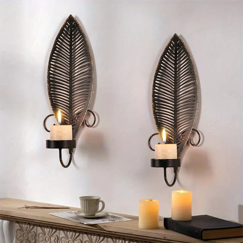 [rustic Leaf Wall Sconces] S Rustic Farmhouse Metal Leaf Wall Sconces Candle Holders - Golden Leaf... - House Of Avana