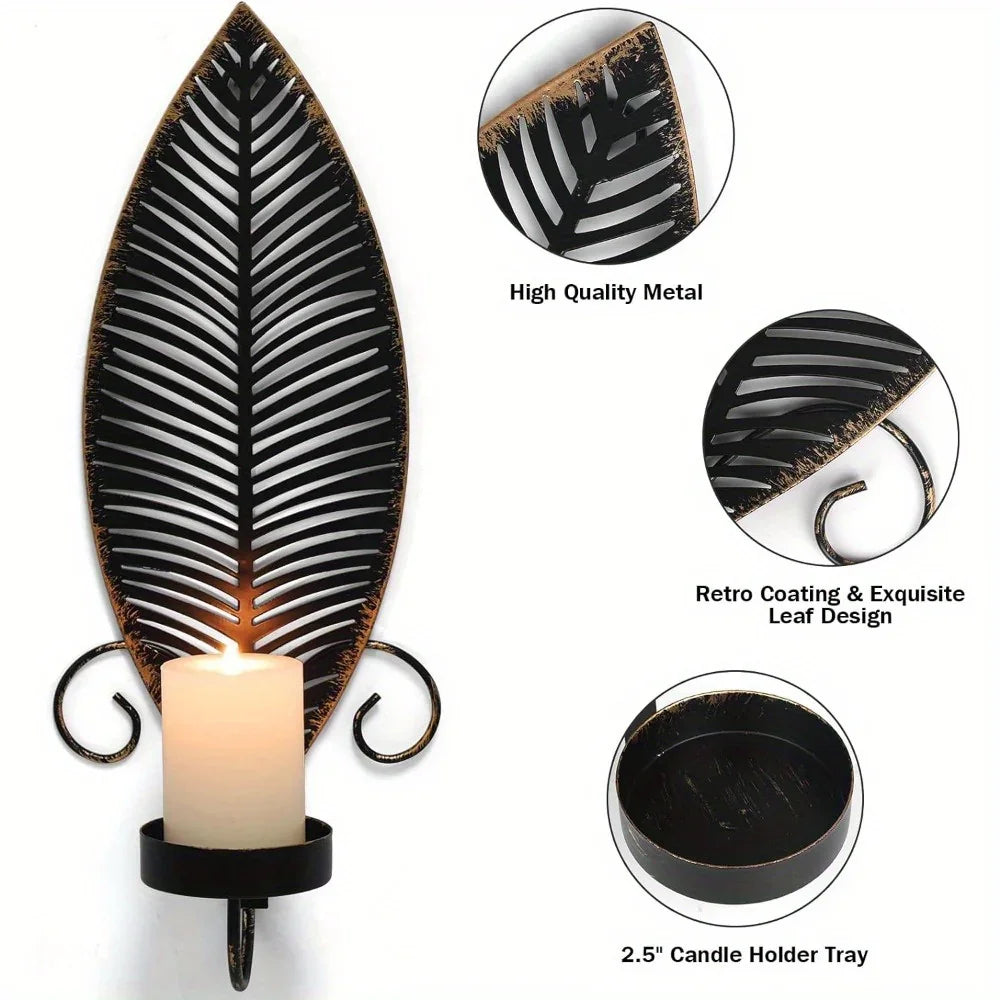 [rustic Leaf Wall Sconces] S Rustic Farmhouse Metal Leaf Wall Sconces Candle Holders - Golden Leaf... - House Of Avana
