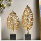 Golden Leaf Tabletop Sculpture, angled view - House Of Avana