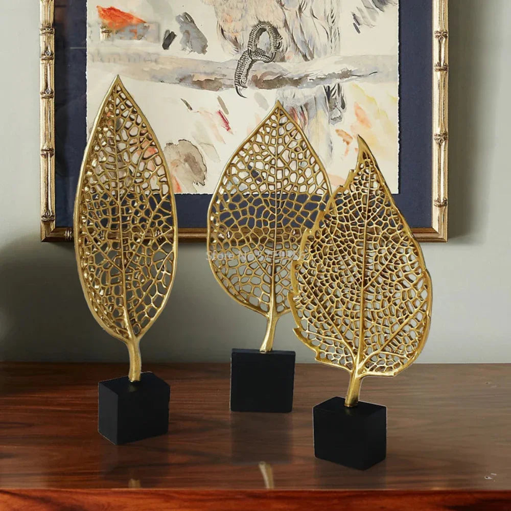 Golden Leaf Tabletop Sculpture, back view - House Of Avana