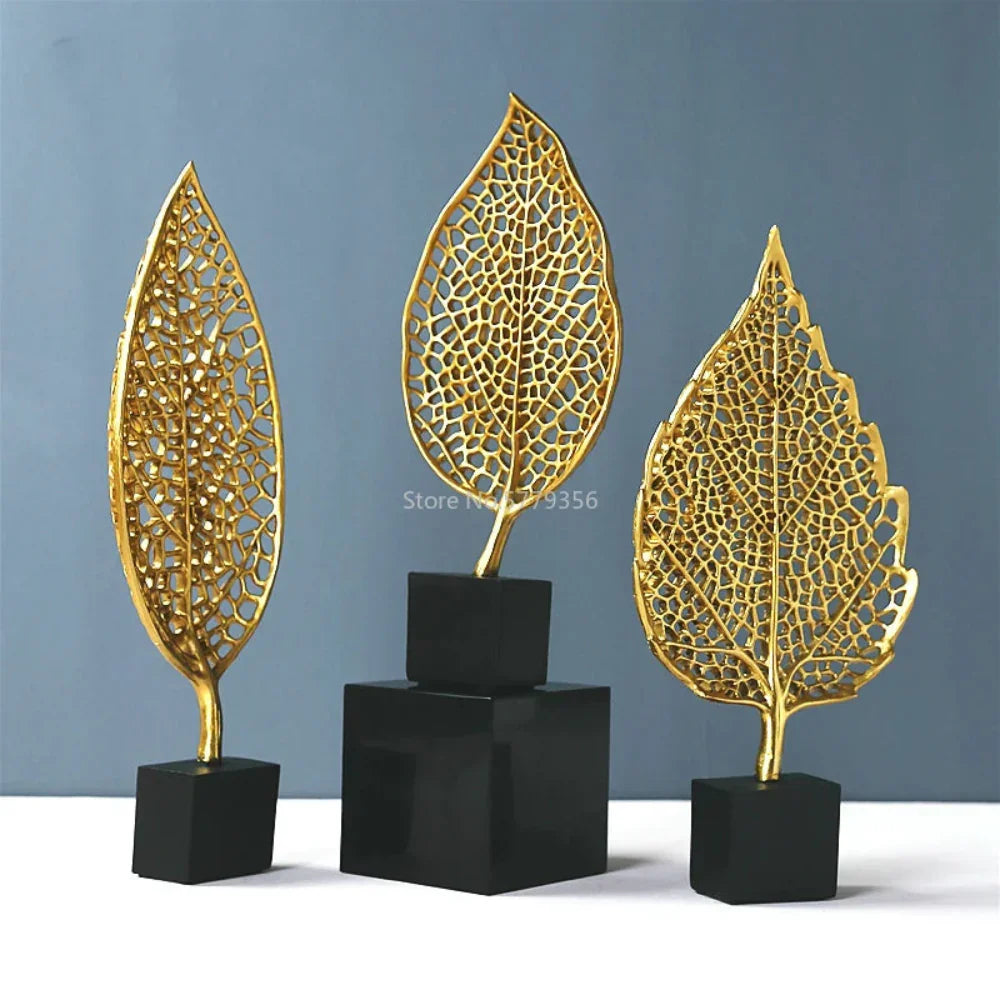 Golden Leaf Tabletop Sculpture, front view - House Of Avana