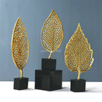 Golden Leaf Tabletop Sculpture, front view - House Of Avana