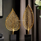 Golden Leaf Tabletop Sculpture, side view - House Of Avana
