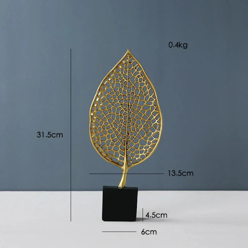 Golden Leaf Tabletop Sculpture, top view - House Of Avana