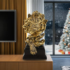Golden lion figurine, metallic gold finish, majestic king pose - House of Avana