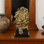Golden lion figurine, metallic gold finish, majestic king pose - House of Avana