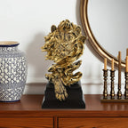 Golden lion figurine, metallic gold finish, majestic king pose - House of Avana
