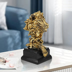 Golden lion figurine, metallic gold finish, majestic roaring pose - House of Avana