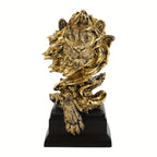 Golden lion figurine, metallic gold finish, majestic roaring pose - House of Avana