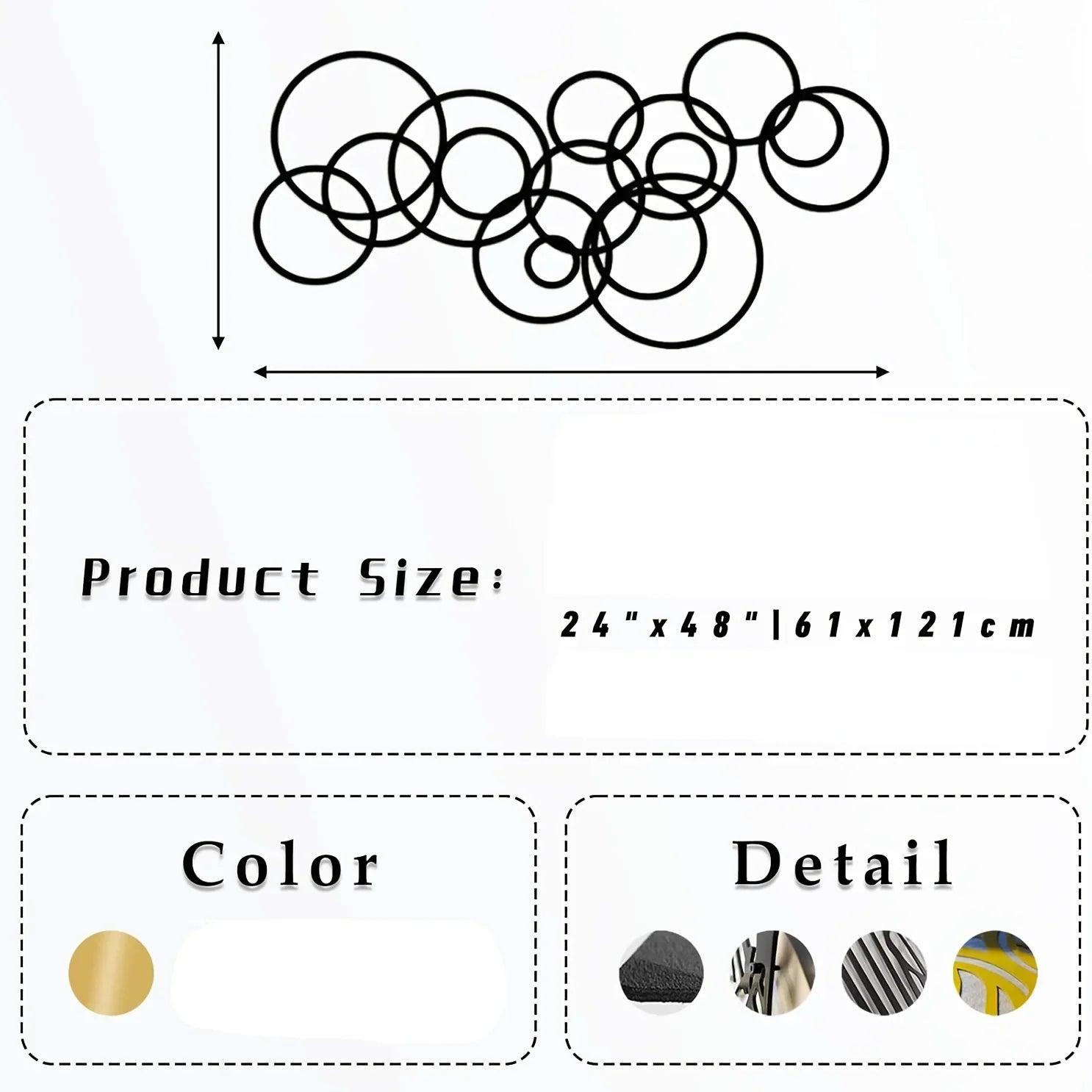 Golden metal wall art, interlocking circles, modern minimalist design - House of Avana