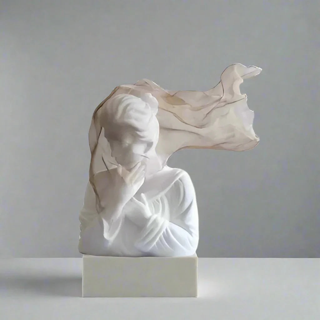 Golden metal girl sculpture with veil detail, modern home decor - House of Avana