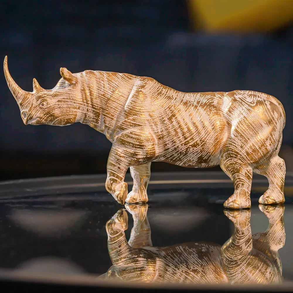 Golden Metallic Rhino Statue -House of Avana