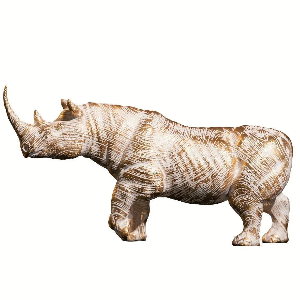 Golden Metallic Rhino Statue -House of Avana