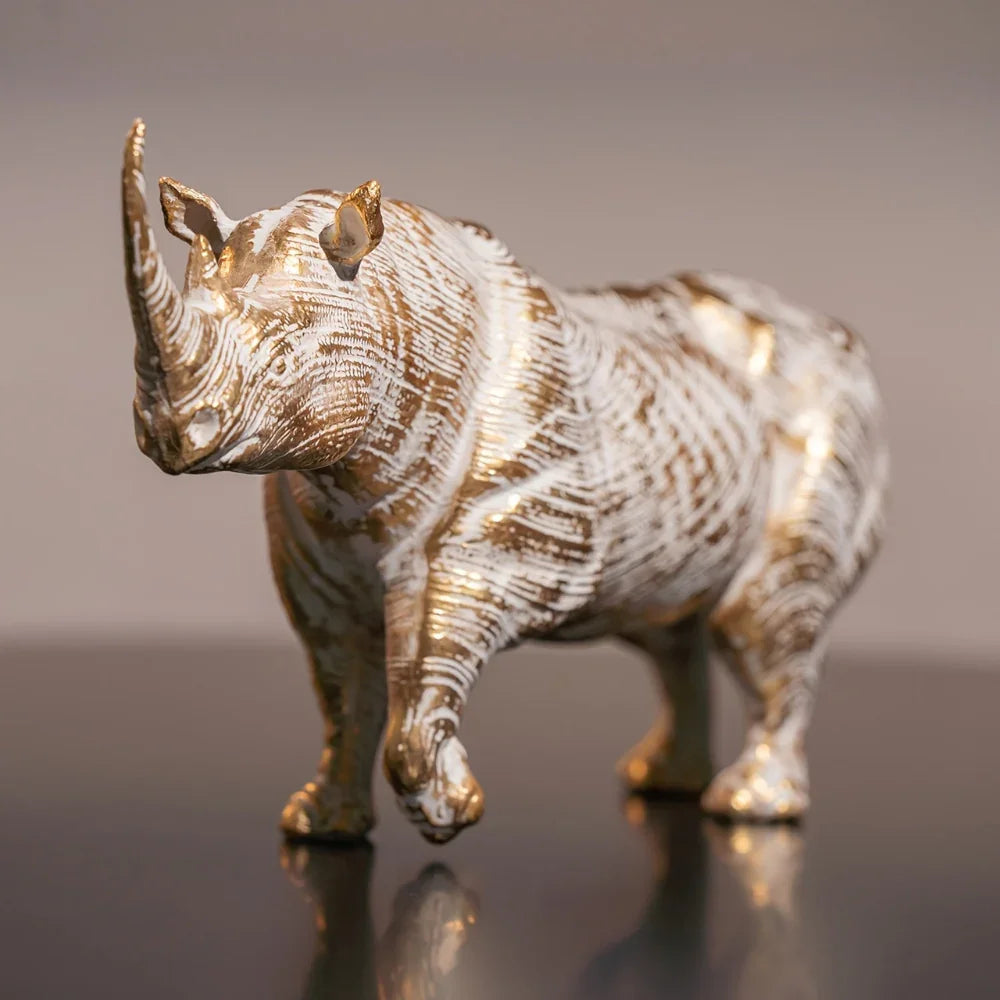 Golden Metallic Rhino Statue -House of Avana