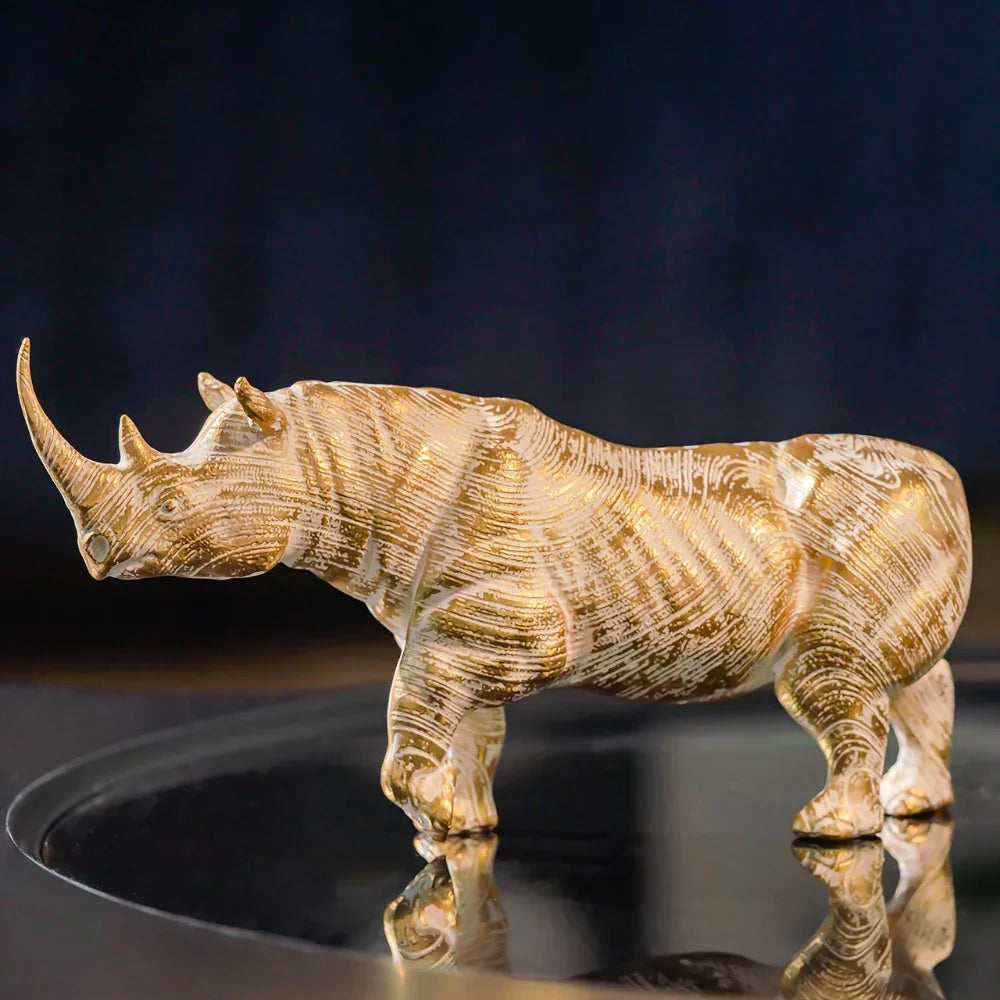 Golden Metallic Rhino Statue -House of Avana