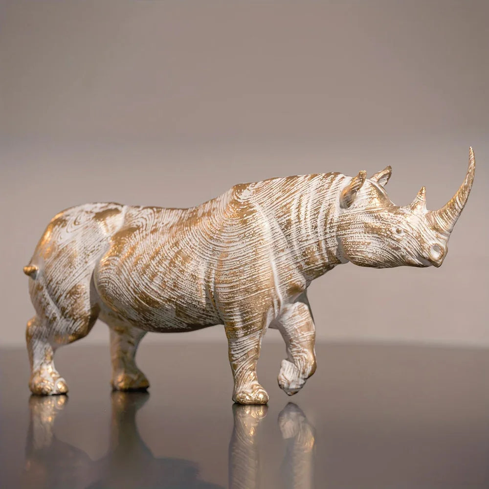 Golden Metallic Rhino Statue -House of Avana