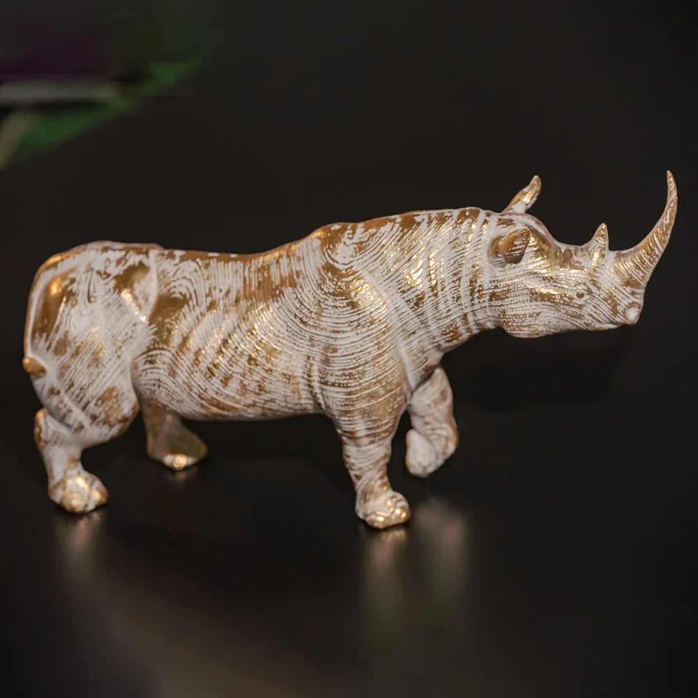 Golden Metallic Rhino Statue -House of Avana