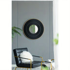 Round Wooden Mirror with Golden Frame - House Of Avana