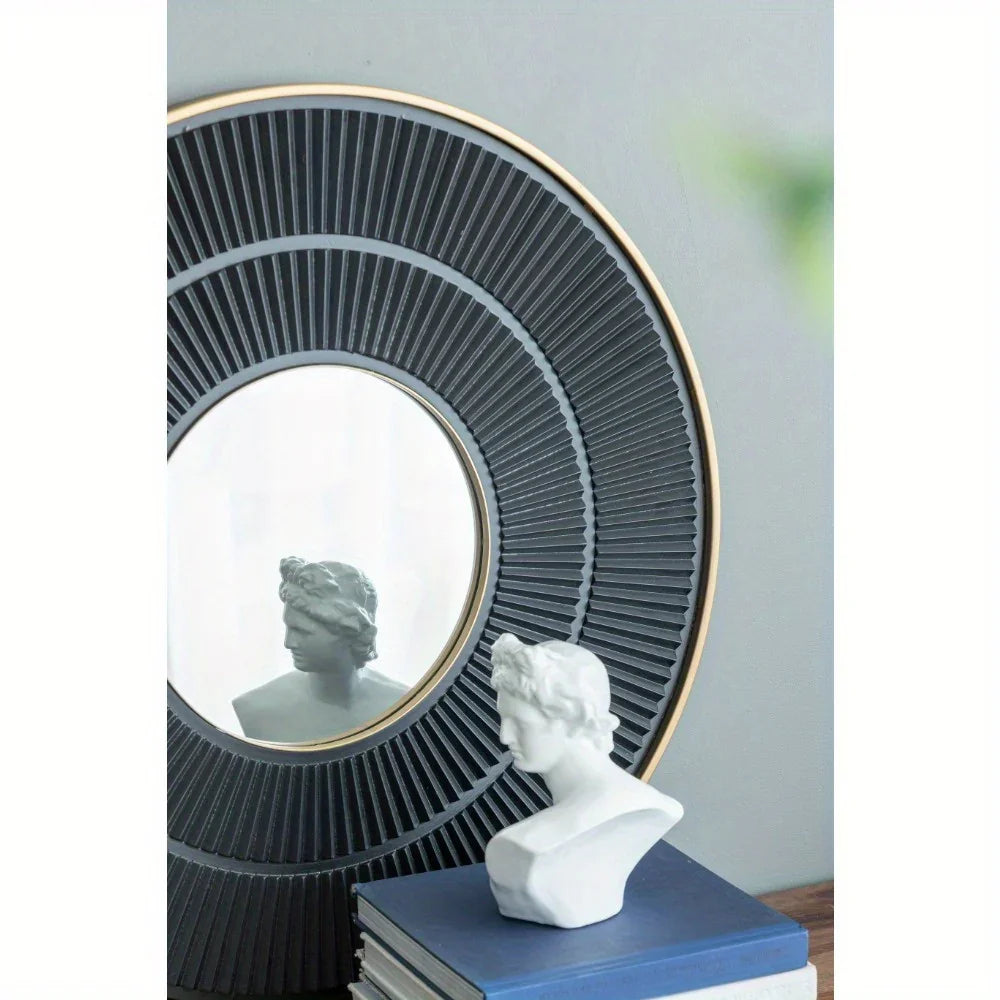 Round Wooden Mirror with Golden Frame - House Of Avana