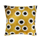 Golden Orbs Silk Velvet Ikat Throw Pillow Cover X 20, front view - House Of Avana
