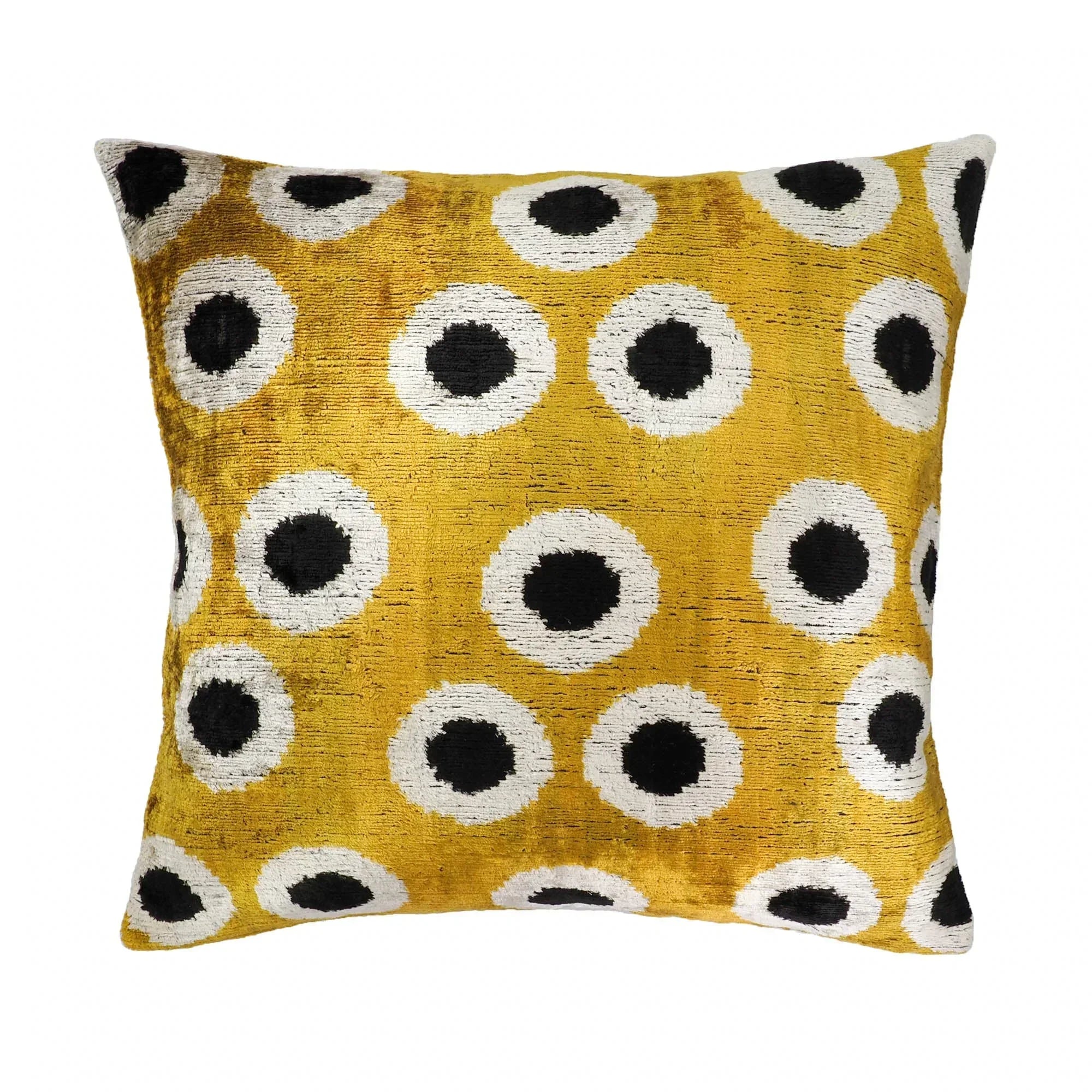 Golden Orbs Silk Velvet Ikat Throw Pillow Cover X 20, front view - House Of Avana