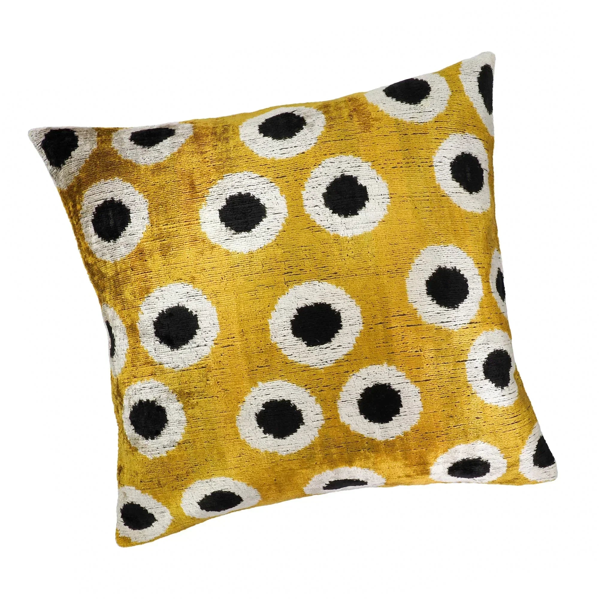 Golden Orbs Silk Velvet Ikat Throw Pillow Cover X 20, back view - House Of Avana