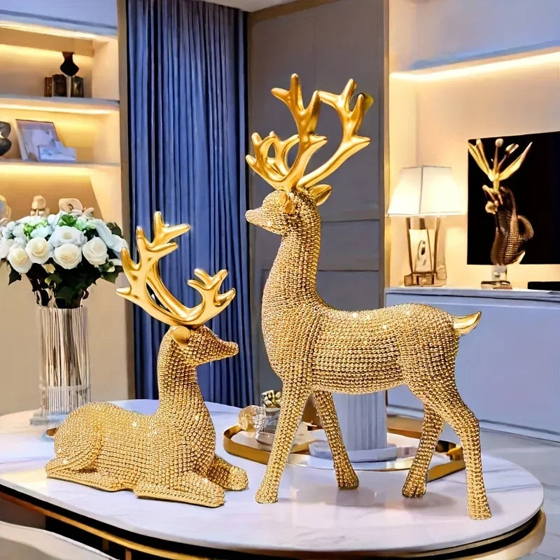 [Christmas New Year] 2pcs Creative Golden and Silvery Bead Reindeer Ornaments – Perfect Christmas & New Year Gift Decor for Home, Room, Living Space, TV Stand, or Office | Elegant Desktop Display with Deer-Themed Design, Se House Of Avana