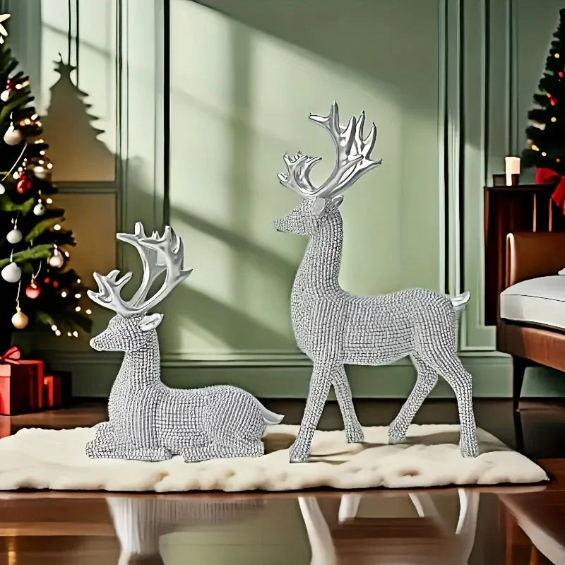 [Christmas New Year] 2pcs Creative Golden and Silvery Bead Reindeer Ornaments – Perfect Christmas & New Year Gift Decor for Home, Room, Living Space, TV Stand, or Office | Elegant Desktop Display with Deer-Themed Design, Se House Of Avana