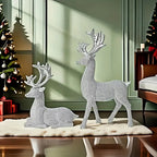 [Christmas New Year] 2pcs Creative Golden and Silvery Bead Reindeer Ornaments – Perfect Christmas & New Year Gift Decor for Home, Room, Living Space, TV Stand, or Office | Elegant Desktop Display with Deer-Themed Design, Se House Of Avana [[SKU:HOA-XMS-402]]