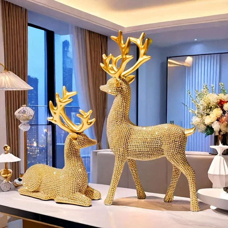[Christmas New Year] 2pcs Creative Golden and Silvery Bead Reindeer Ornaments – Perfect Christmas & New Year Gift Decor for Home, Room, Living Space, TV Stand, or Office | Elegant Desktop Display with Deer-Themed Design, Se House Of Avana [[SKU:HOA-XMS-402]]