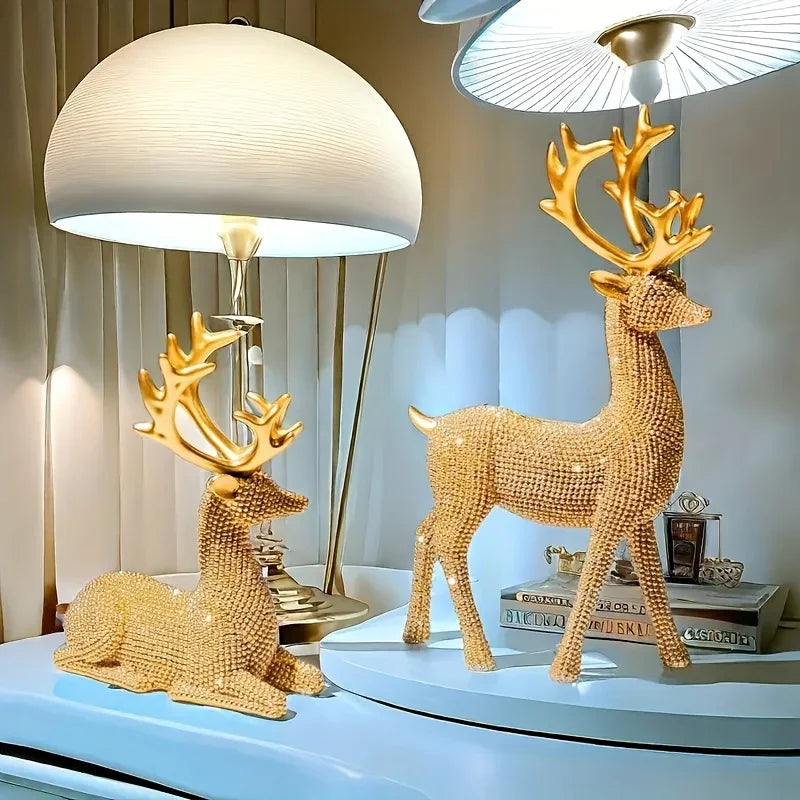 [Christmas New Year] 2pcs Creative Golden and Silvery Bead Reindeer Ornaments – Perfect Christmas & New Year Gift Decor for Home, Room, Living Space, TV Stand, or Office | Elegant Desktop Display with Deer-Themed Design, Se House Of Avana [[SKU:HOA-XMS-402]]