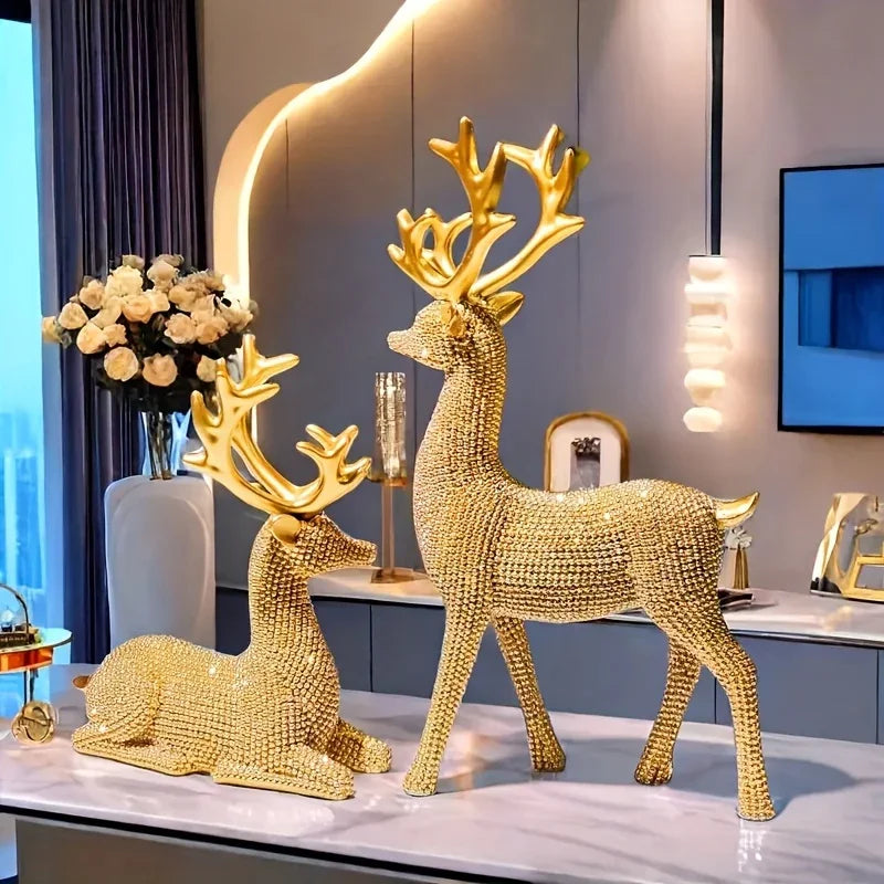 [Christmas New Year] 2pcs Creative Golden and Silvery Bead Reindeer Ornaments – Perfect Christmas & New Year Gift Decor for Home, Room, Living Space, TV Stand, or Office | Elegant Desktop Display with Deer-Themed Design, Se House Of Avana [[SKU:HOA-XMS-402]]
