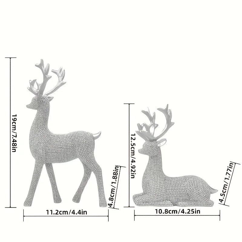 [Christmas New Year] 2pcs Creative Golden and Silvery Bead Reindeer Ornaments – Perfect Christmas & New Year Gift Decor for Home, Room, Living Space, TV Stand, or Office | Elegant Desktop Display with Deer-Themed Design, Se House Of Avana [[SKU:HOA-XMS-402]]