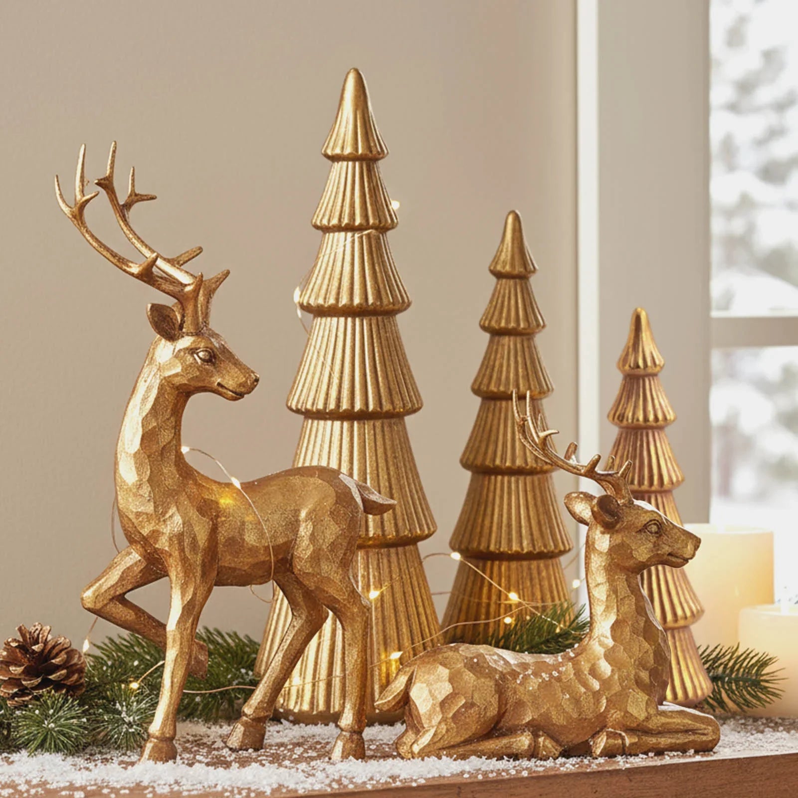 Christmas Reindeer Figurines Golden Deer Christmas Resin Decor Set, Rustic Small Reindeer Sculpture for Home Living Room Cabinet Table Office Christmas, Halloween Indoor/ outdoor Decorations, Perfect for Living Room, Study or House Of Avana
