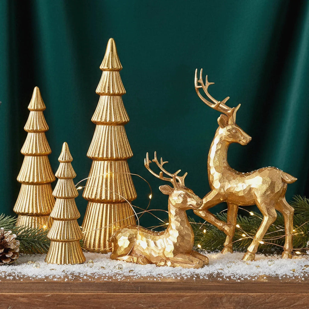 Christmas Reindeer Figurines Golden Deer Christmas Resin Decor Set, Rustic Small Reindeer Sculpture for Home Living Room Cabinet Table Office Christmas, Halloween Indoor/ outdoor Decorations, Perfect for Living Room, Study or House Of Avana