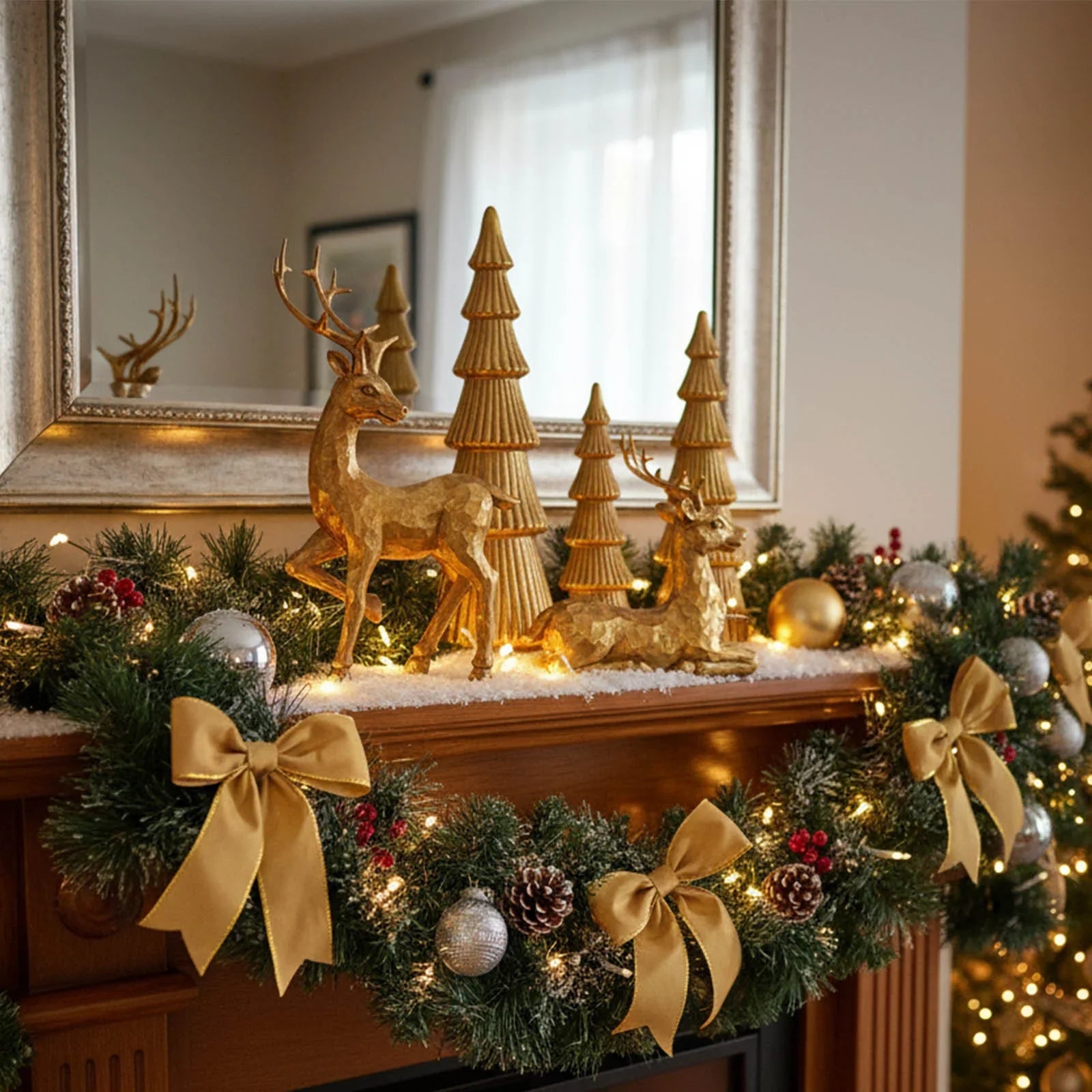 Christmas Reindeer Figurines Golden Deer Christmas Resin Decor Set, Rustic Small Reindeer Sculpture for Home Living Room Cabinet Table Office Christmas, Halloween Indoor/ outdoor Decorations, Perfect for Living Room, Study or House Of Avana