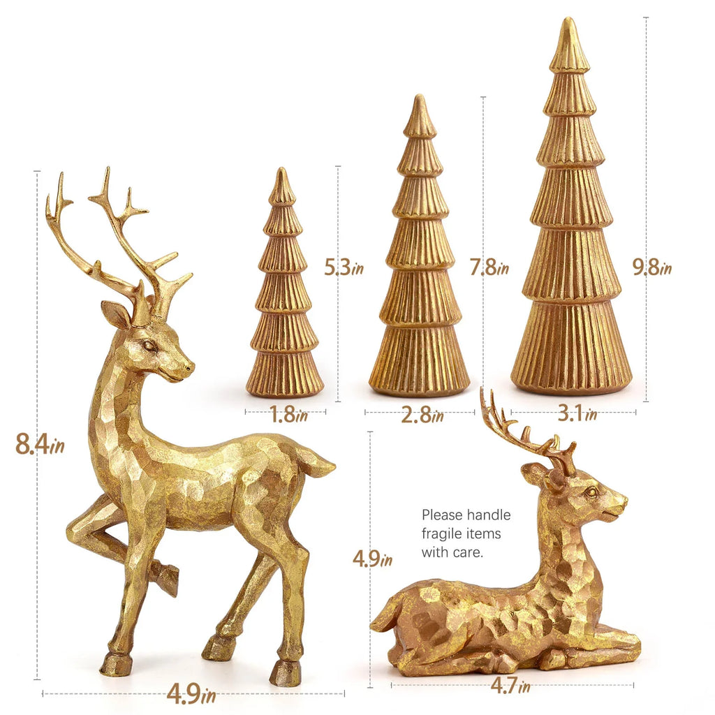 Christmas Reindeer Figurines Golden Deer Christmas Resin Decor Set, Rustic Small Reindeer Sculpture for Home Living Room Cabinet Table Office Christmas, Halloween Indoor/ outdoor Decorations, Perfect for Living Room, Study or House Of Avana