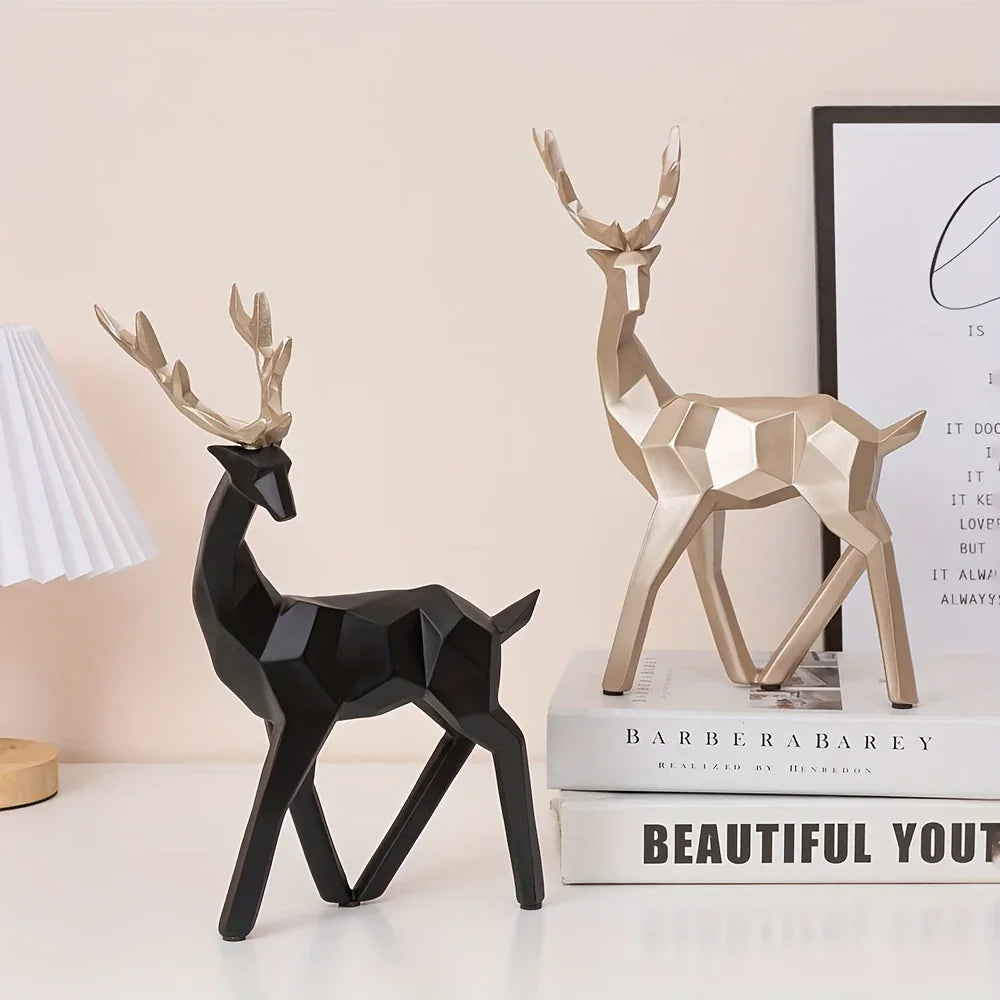 Modern Minimalist Resin Deer & Reindeer Sculpture - & Golden Abstract Animal Figurine, Elegant Home Decor for Living Room, Bedroom, Office, Christmas, Indoor Decoration, Scandinavian Style, Decorative Figurine, Office Decorat House Of Avana