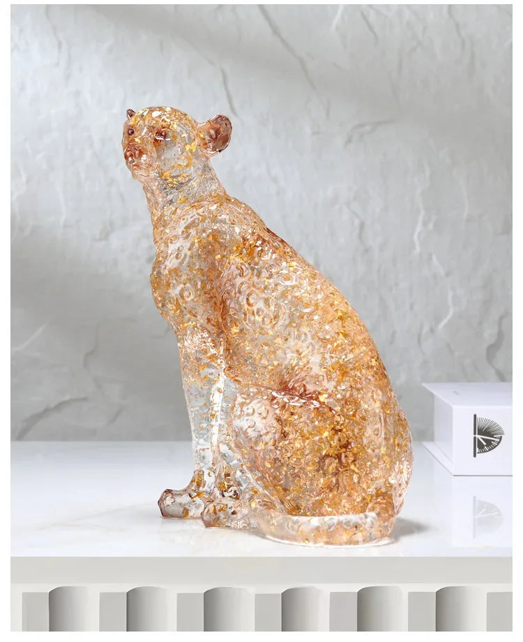 Animal Sculpture - Golden Leopard Ornament, alternate view - House Of Avana