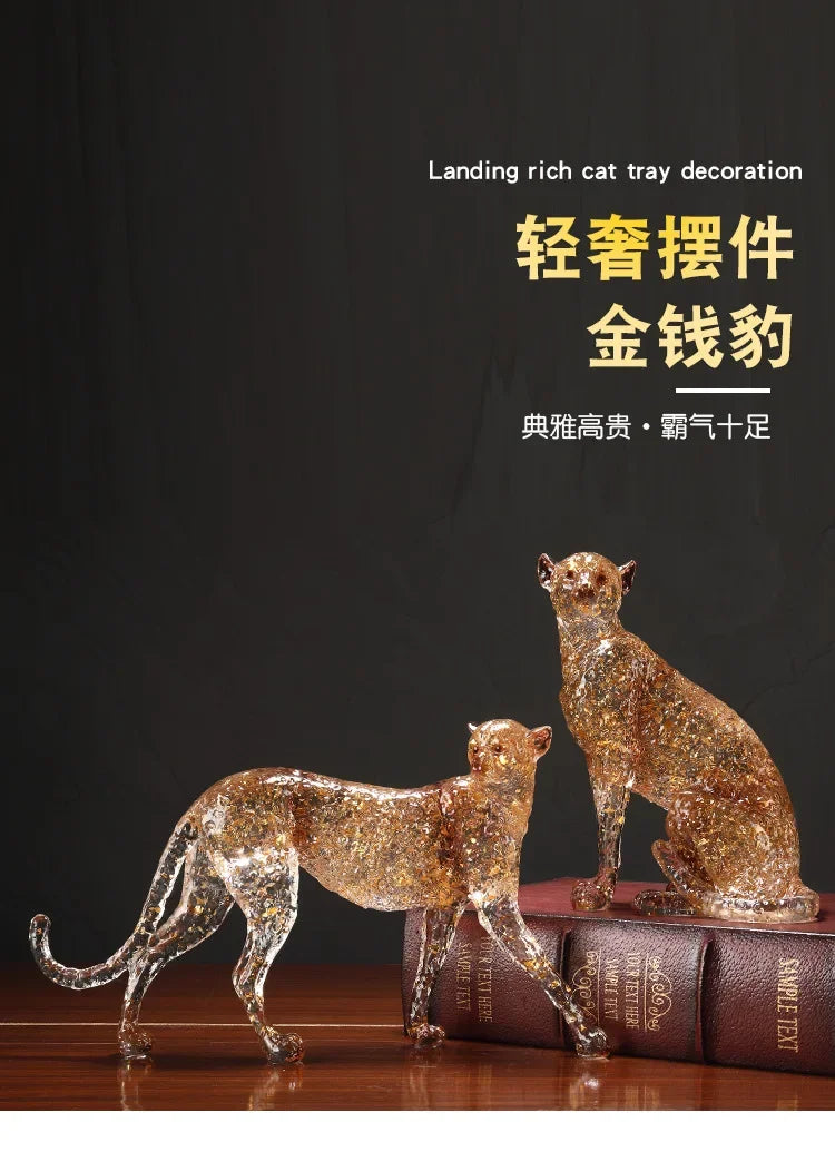 Animal Sculpture - Golden Leopard Ornament, angled view - House Of Avana